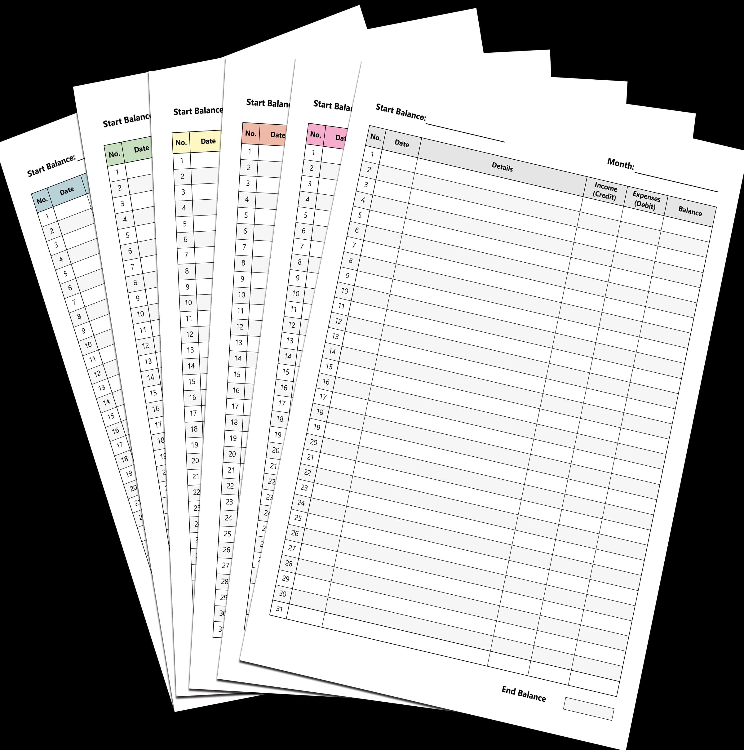 General Ledger Sheets – 6 Colour Printable Set