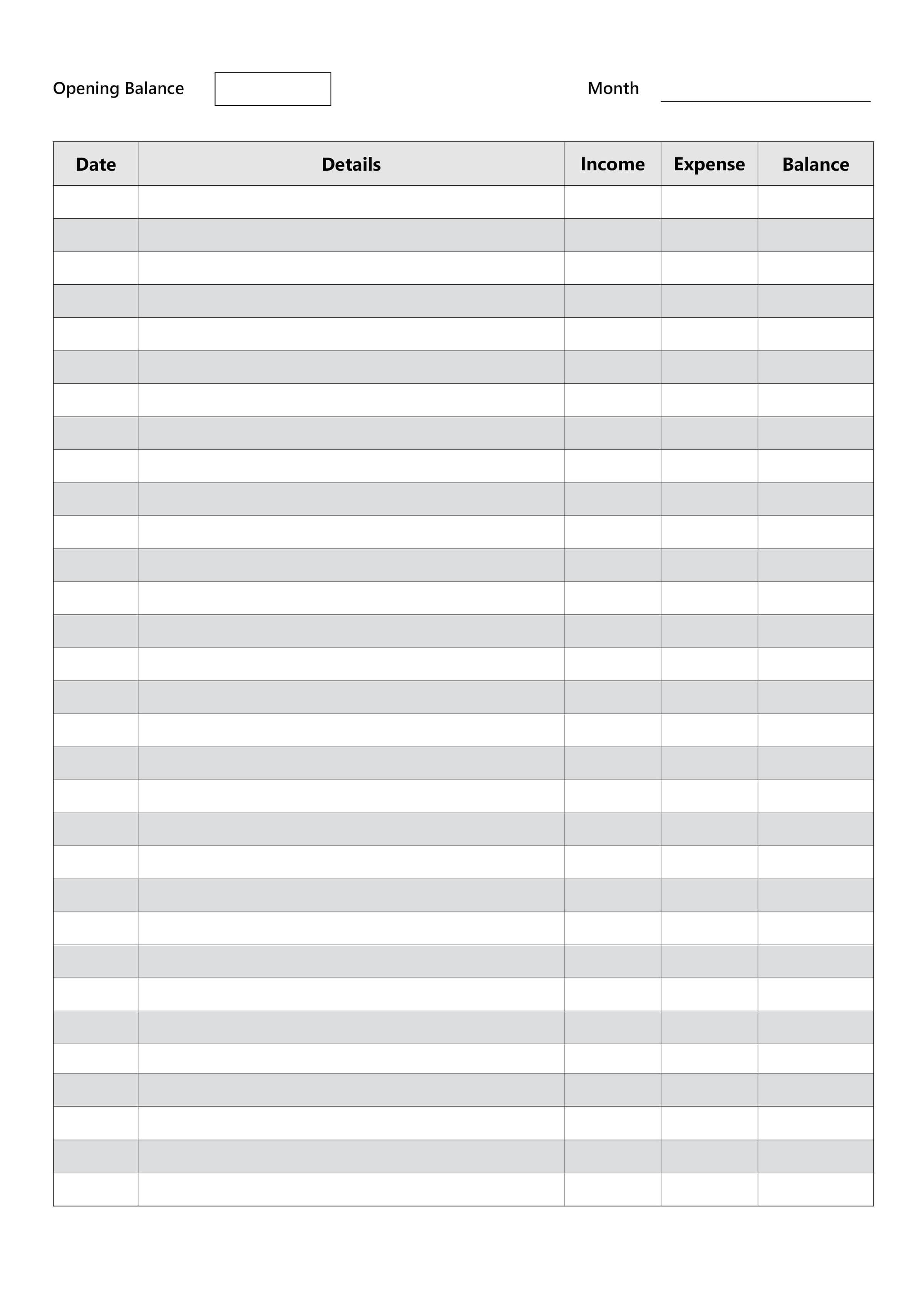 Fillable Accounting Ledger PDF with Alternating Rows