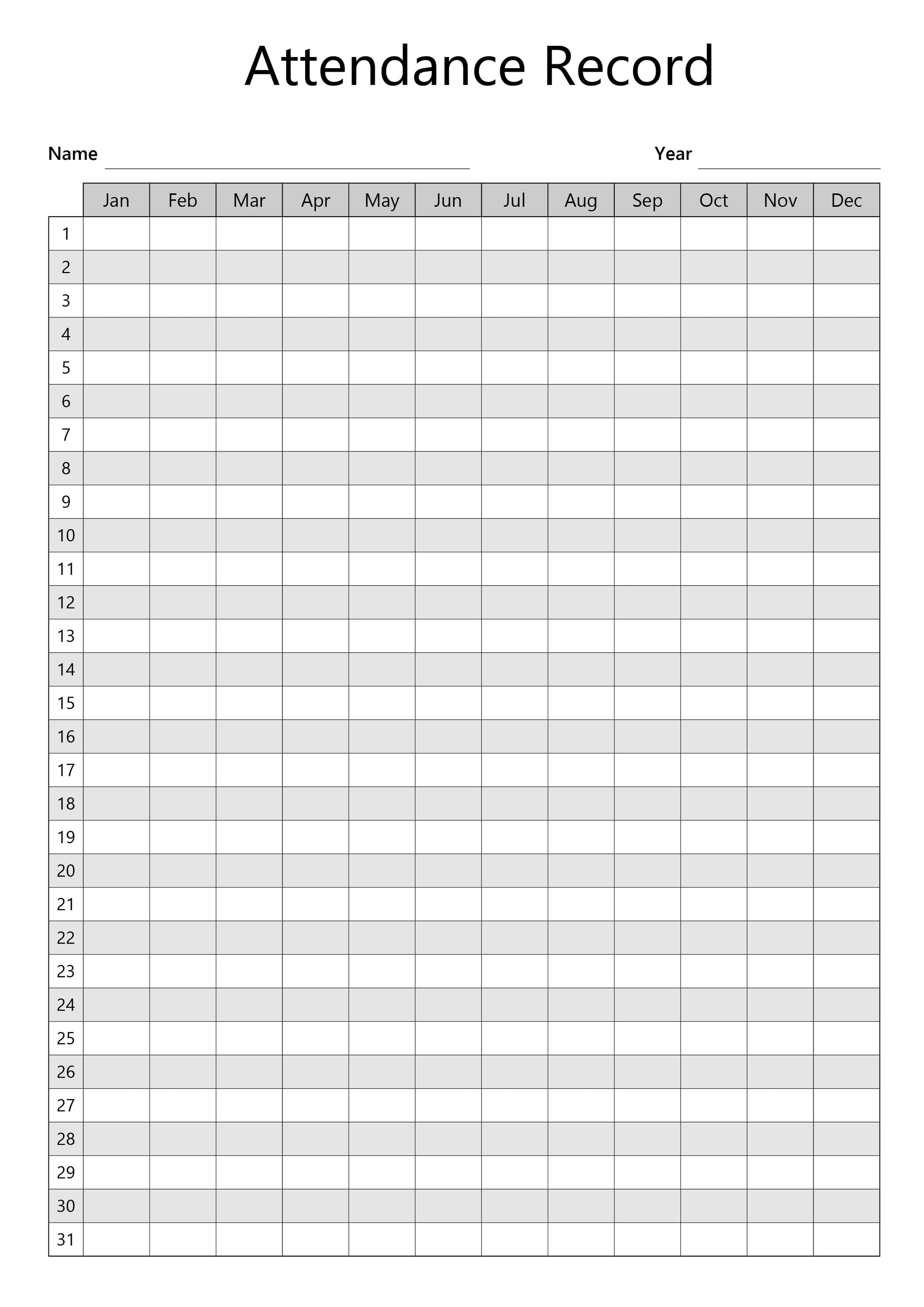 Printable Attendance Sheet – School, Staff, Students & Events
