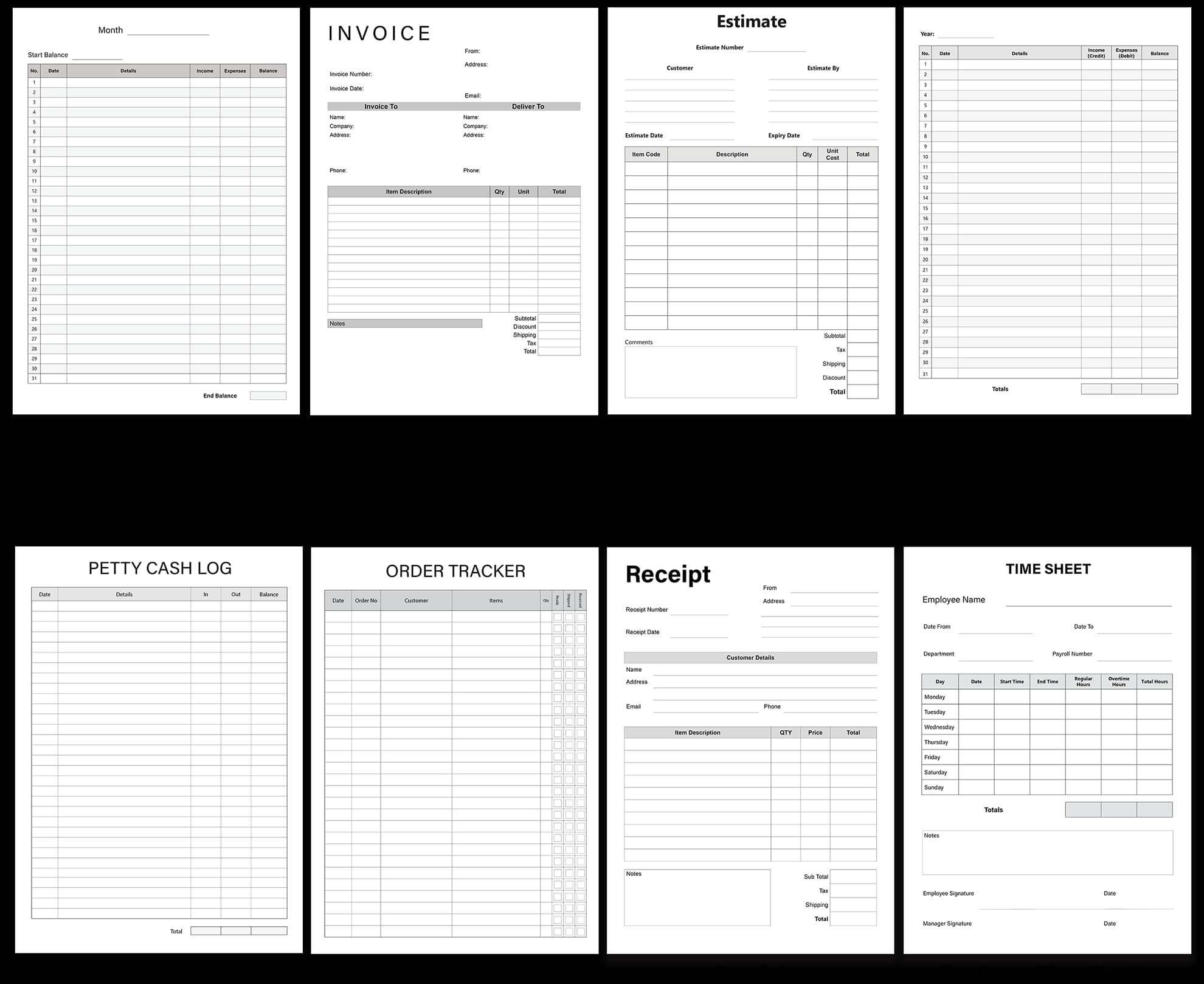 Business Ledger Bundle – 8 Essential Templates for Small Business