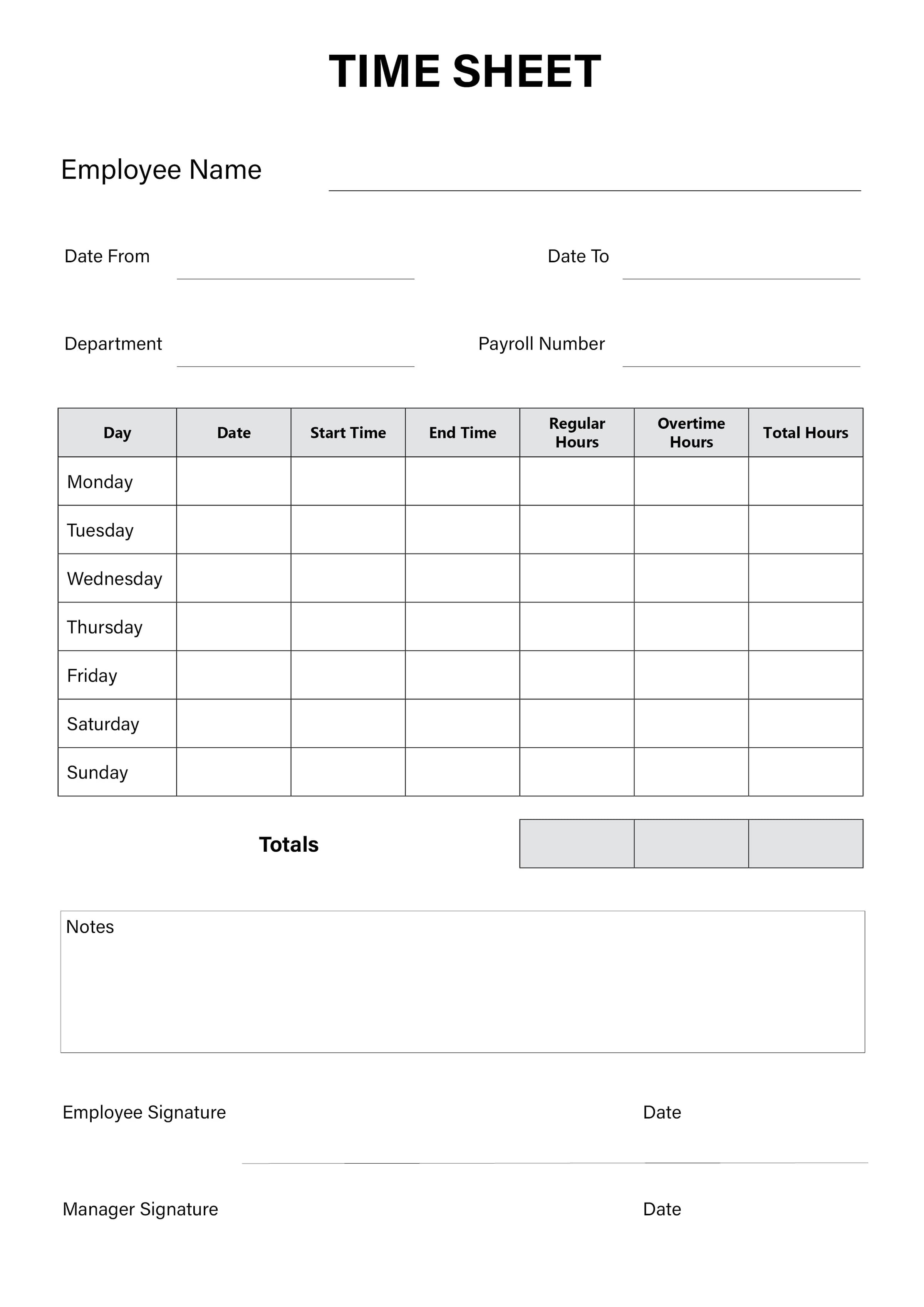 Printable Employee Time Sheet – Weekly Hours Worked Tracker