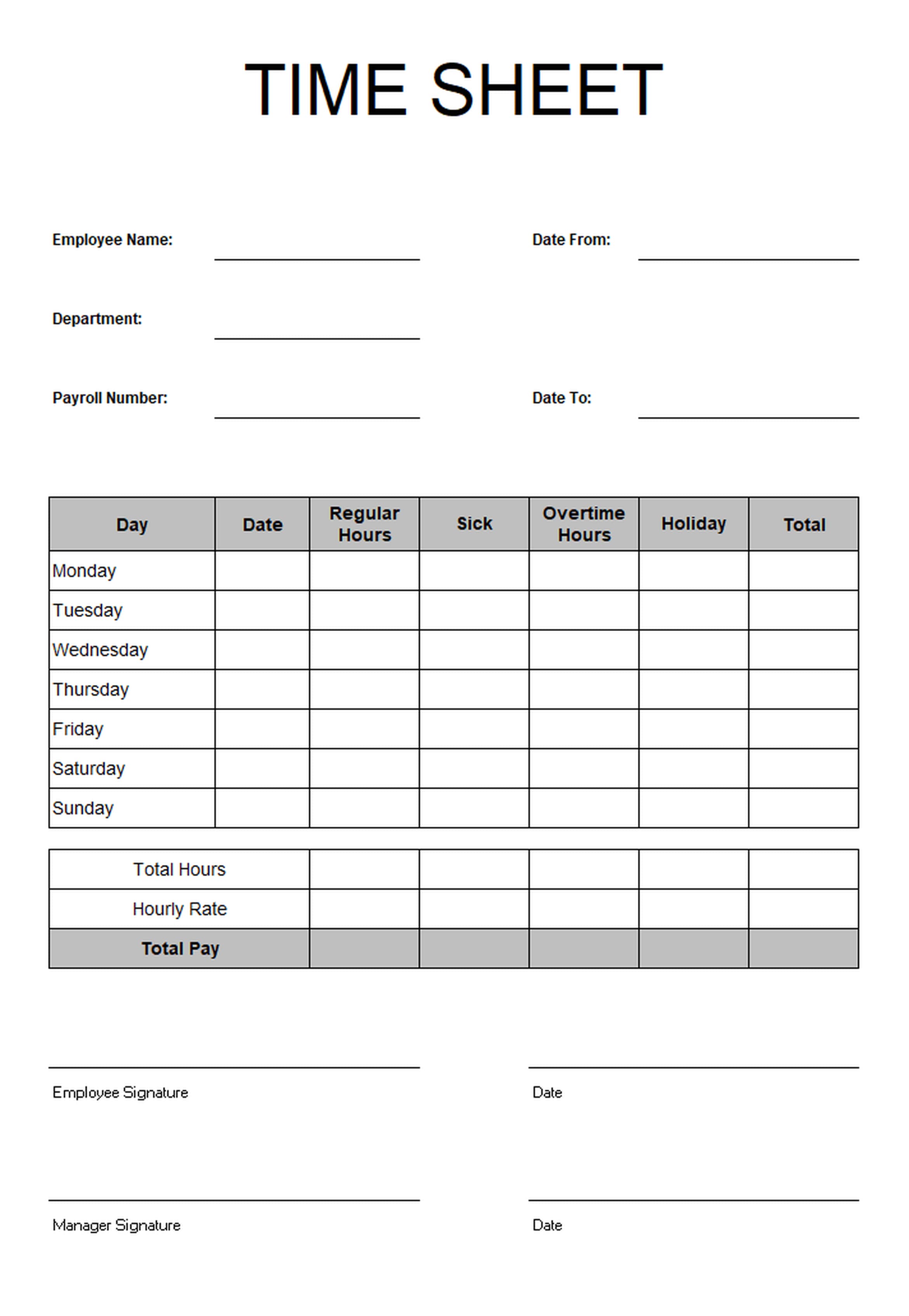 Editable Weekly Time Sheet – Employee Excel Tracker (Printable)