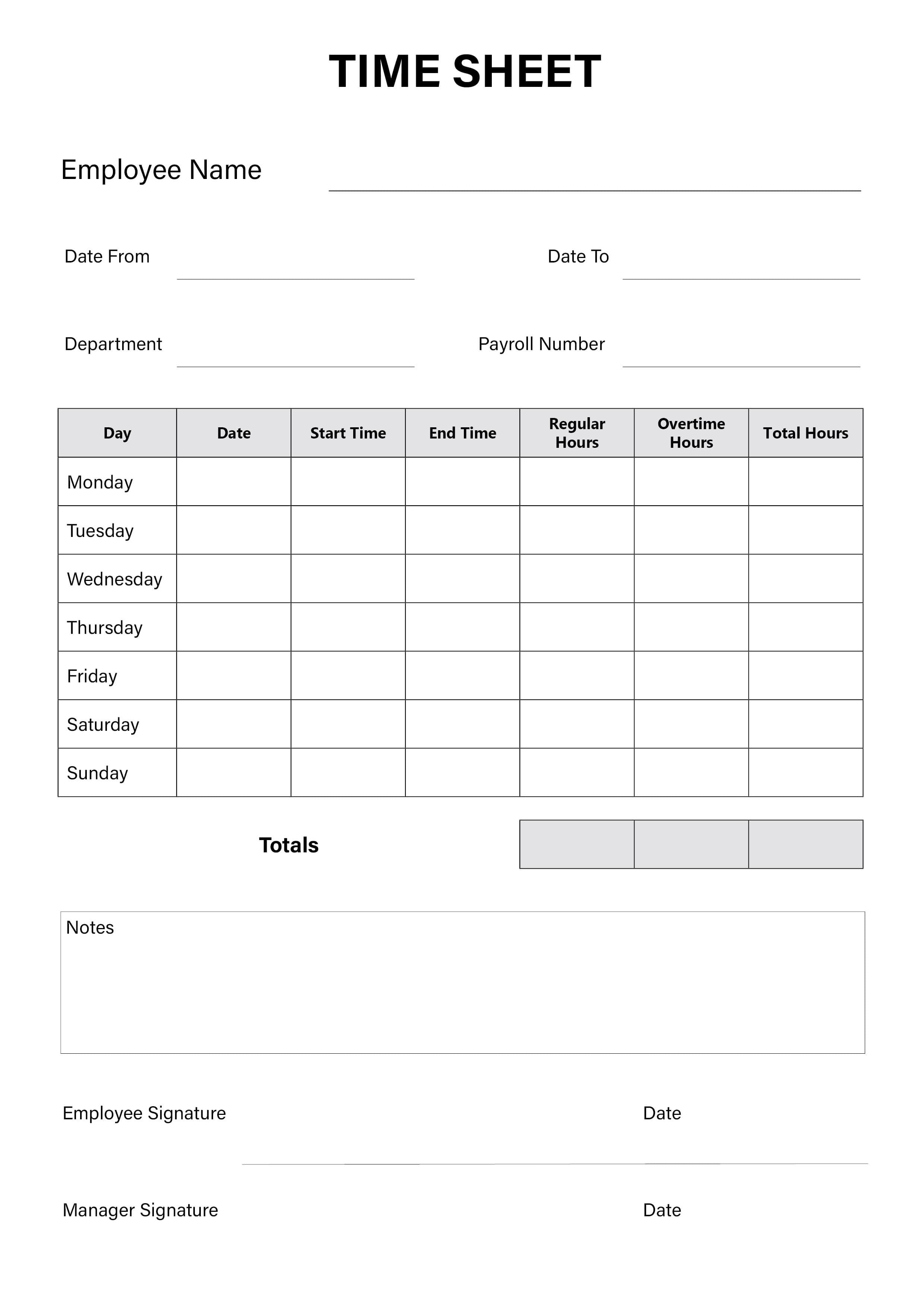 Printable Employee Time Sheet Template – Hours Worked + Weekly Tracker (Digital Download)
