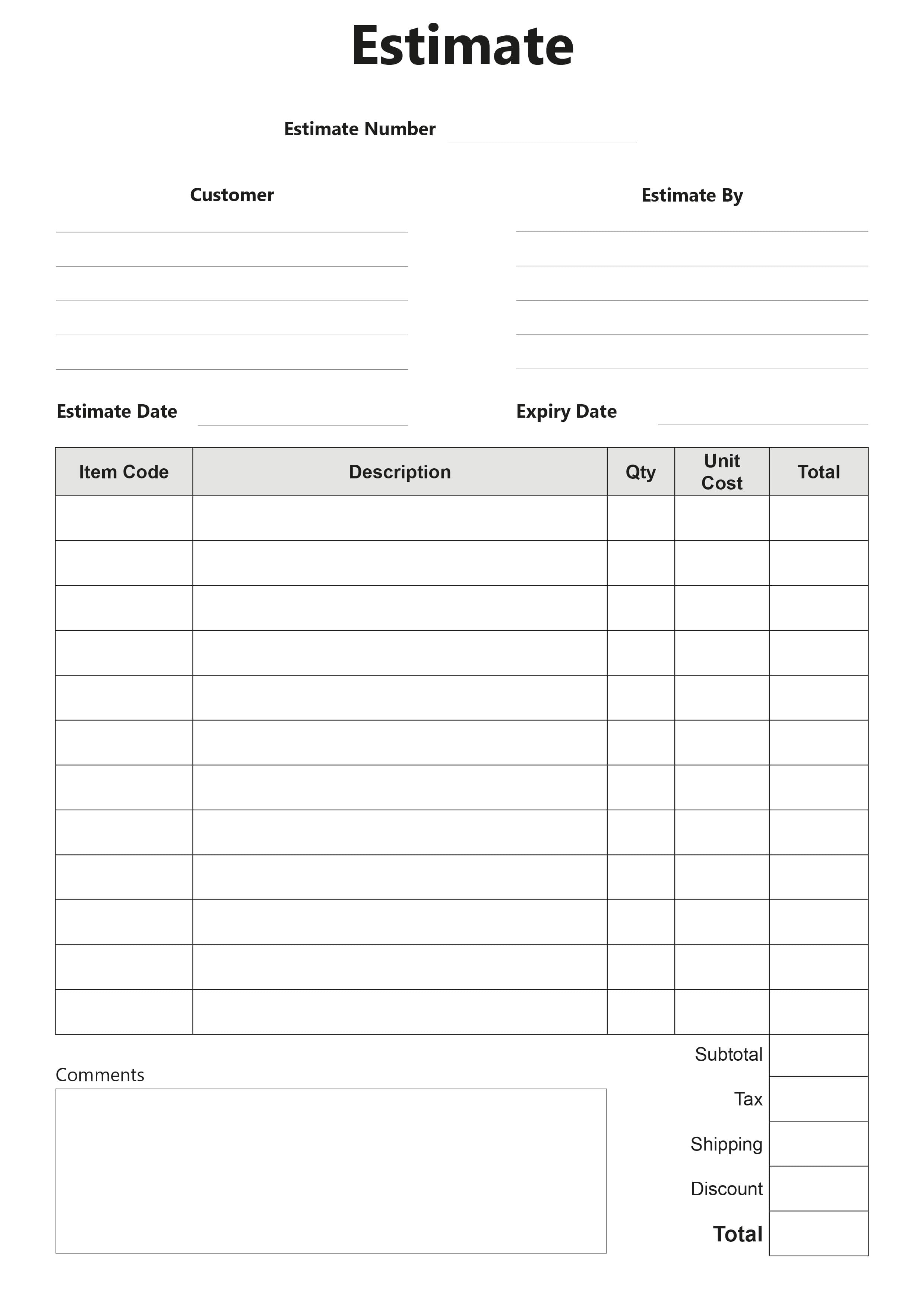 Estimate and Quote Template – Fillable and Printable Simple Estimate Form (Fillable PDF)