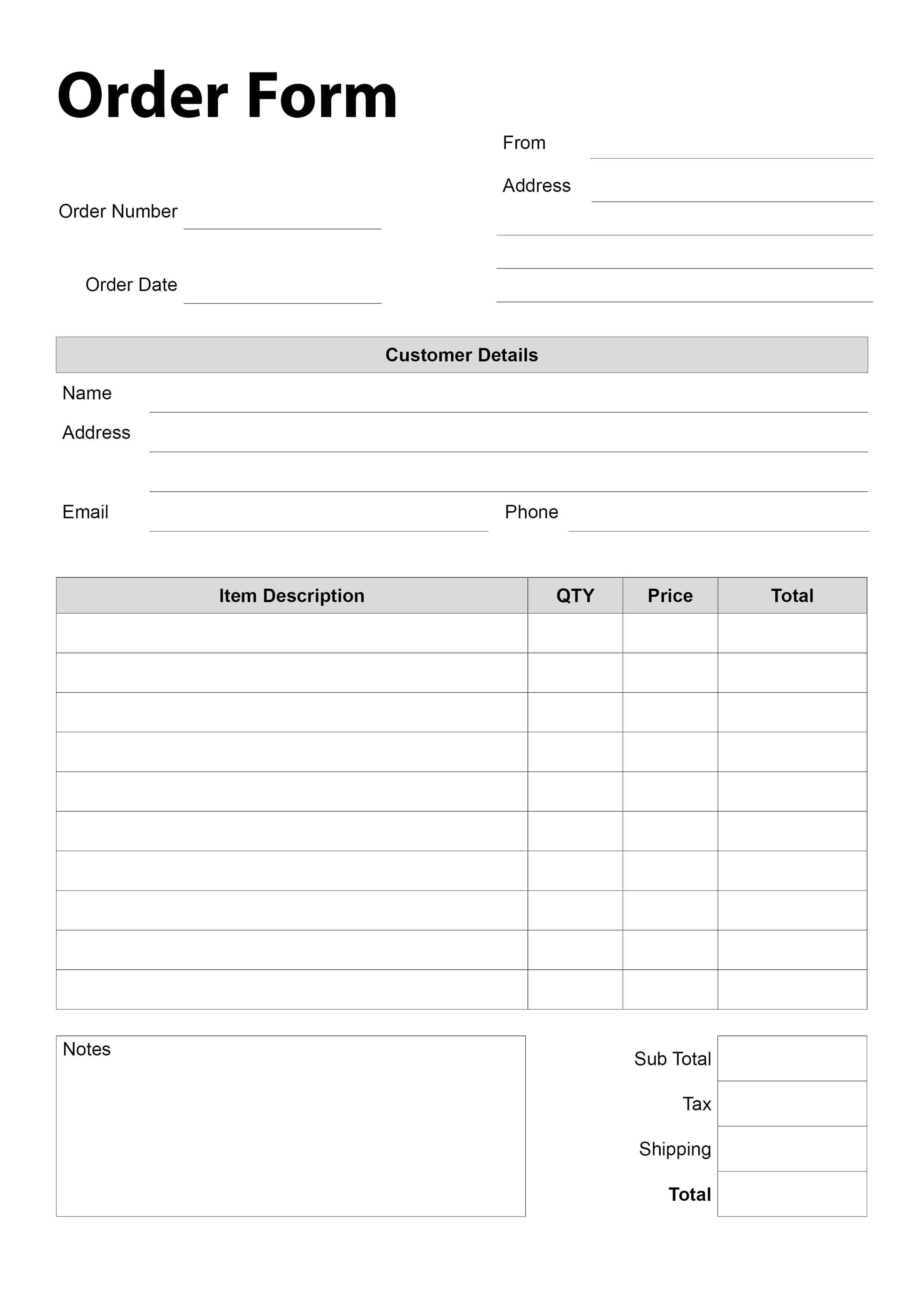 Printable Order Form Template – Purchase Order + GoodNotes