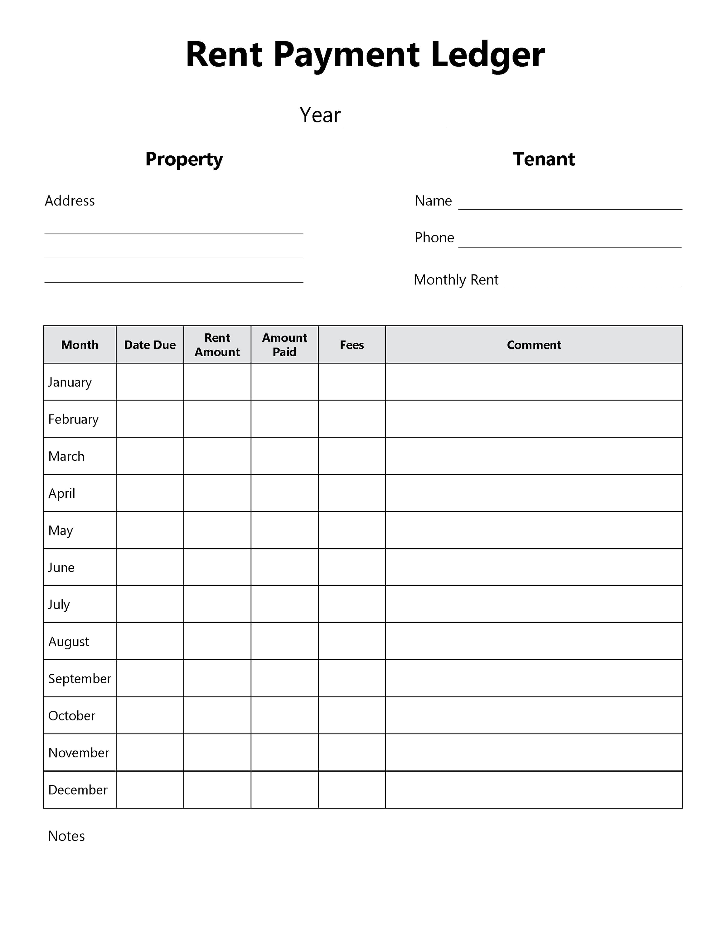 Fillable Rent Payment Ledger – Auto Calculating Tenant Log