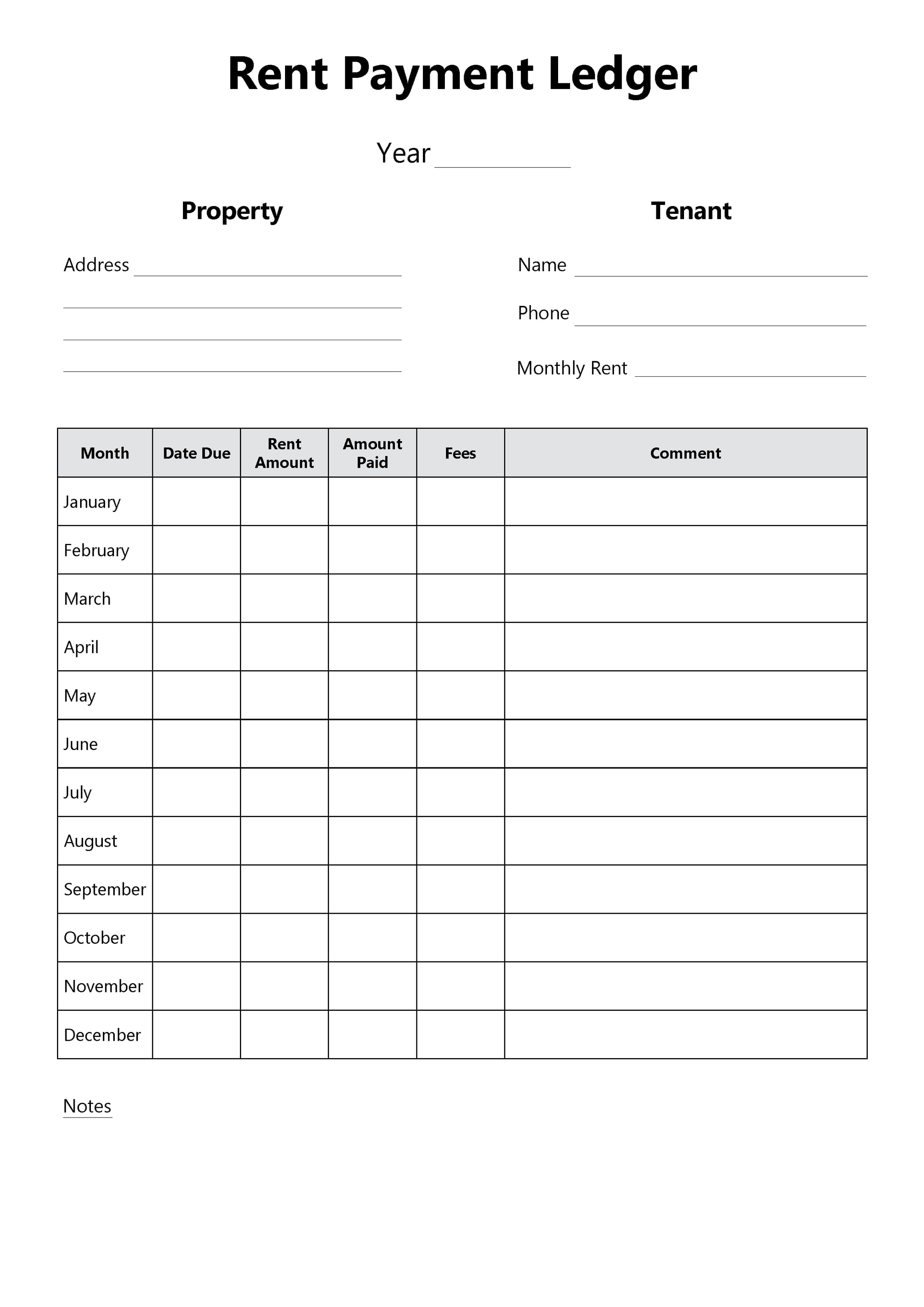 Printable Rent Payment Ledger – Monthly Tenant Payment Log