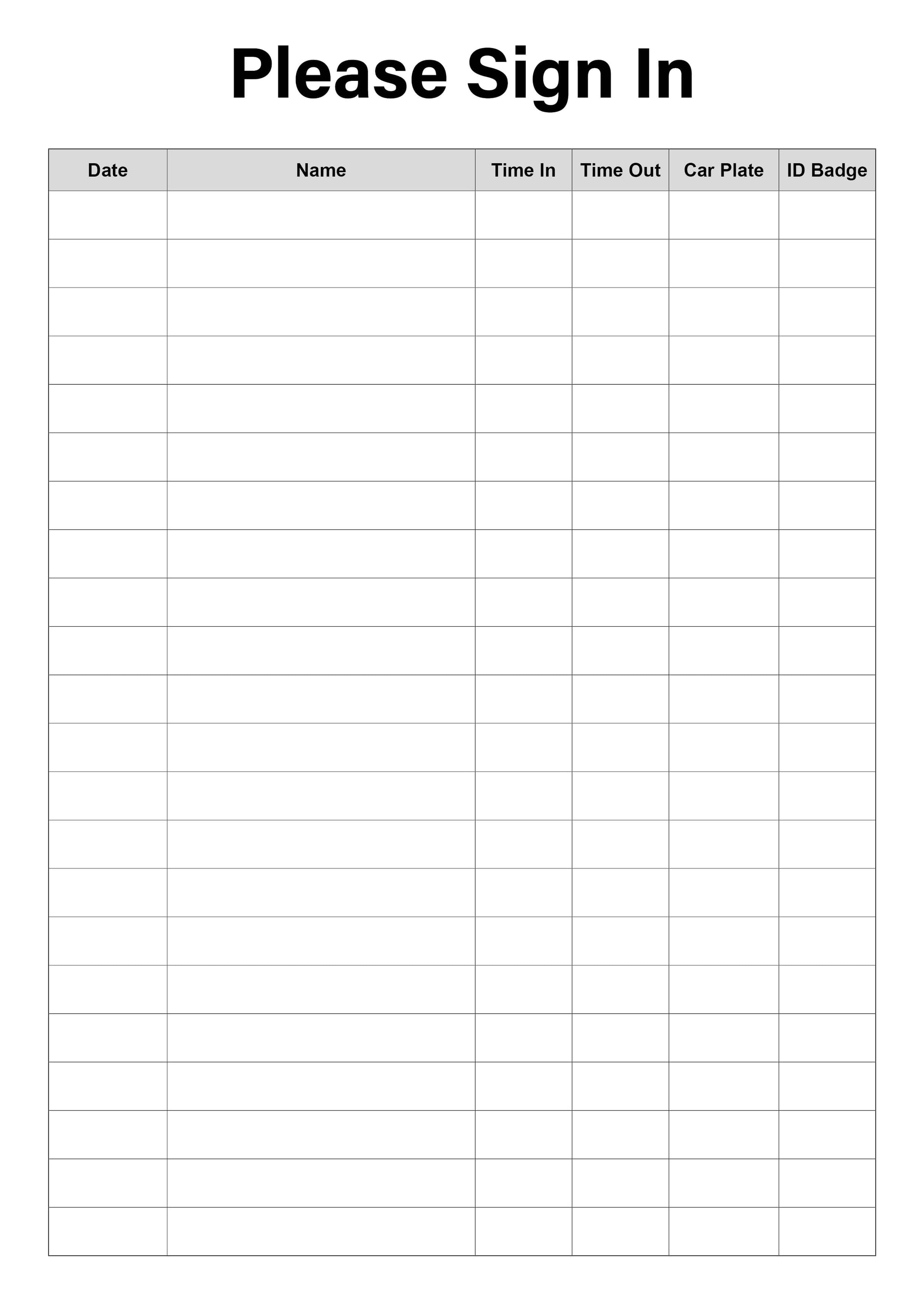 Printable Sign-In Sheet – Reception Visitor Check-In Form