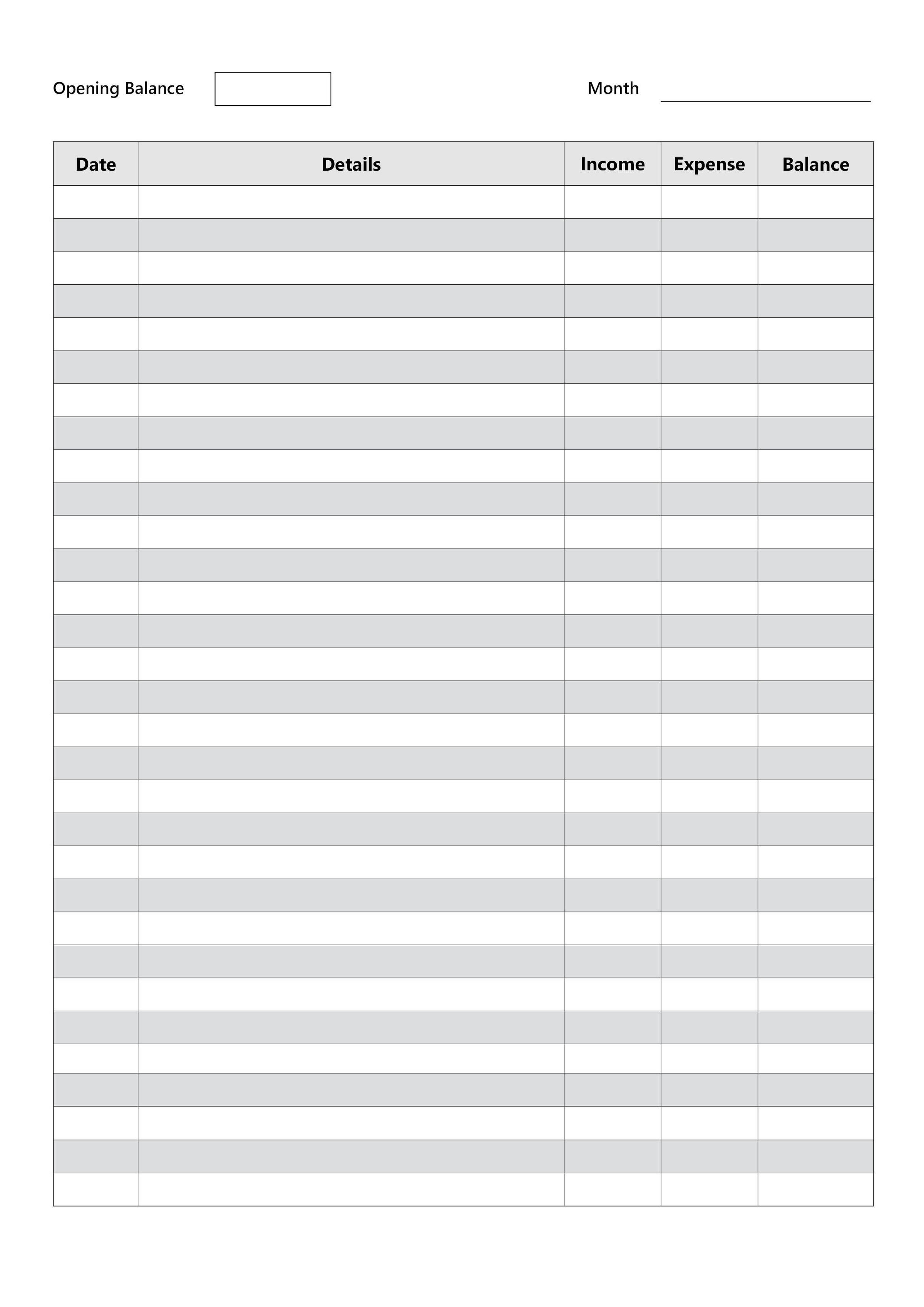 Fillable Accounting Ledger PDF with Alternating Rows