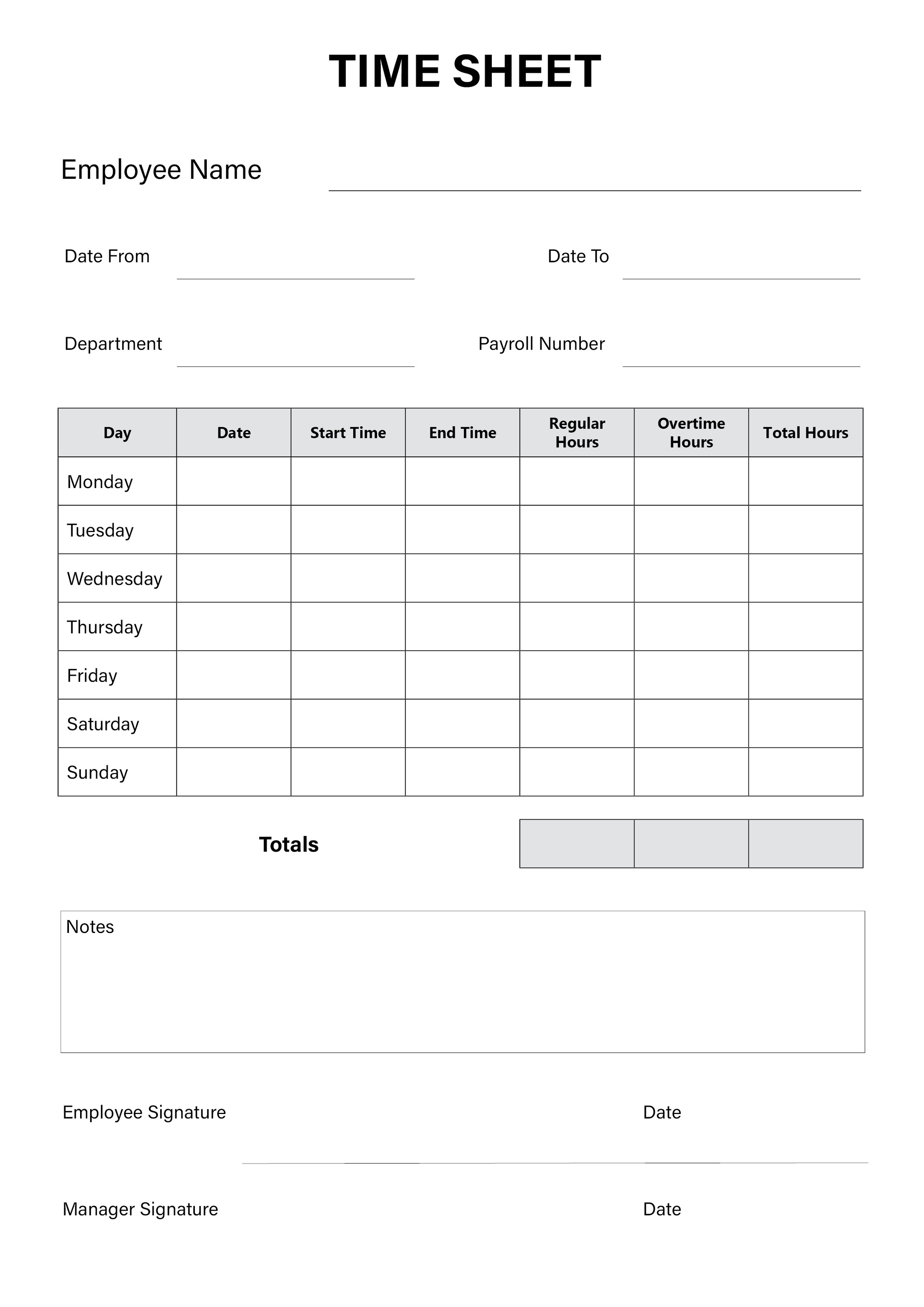 Printable Employee Time Sheet – Weekly Hours Worked Tracker