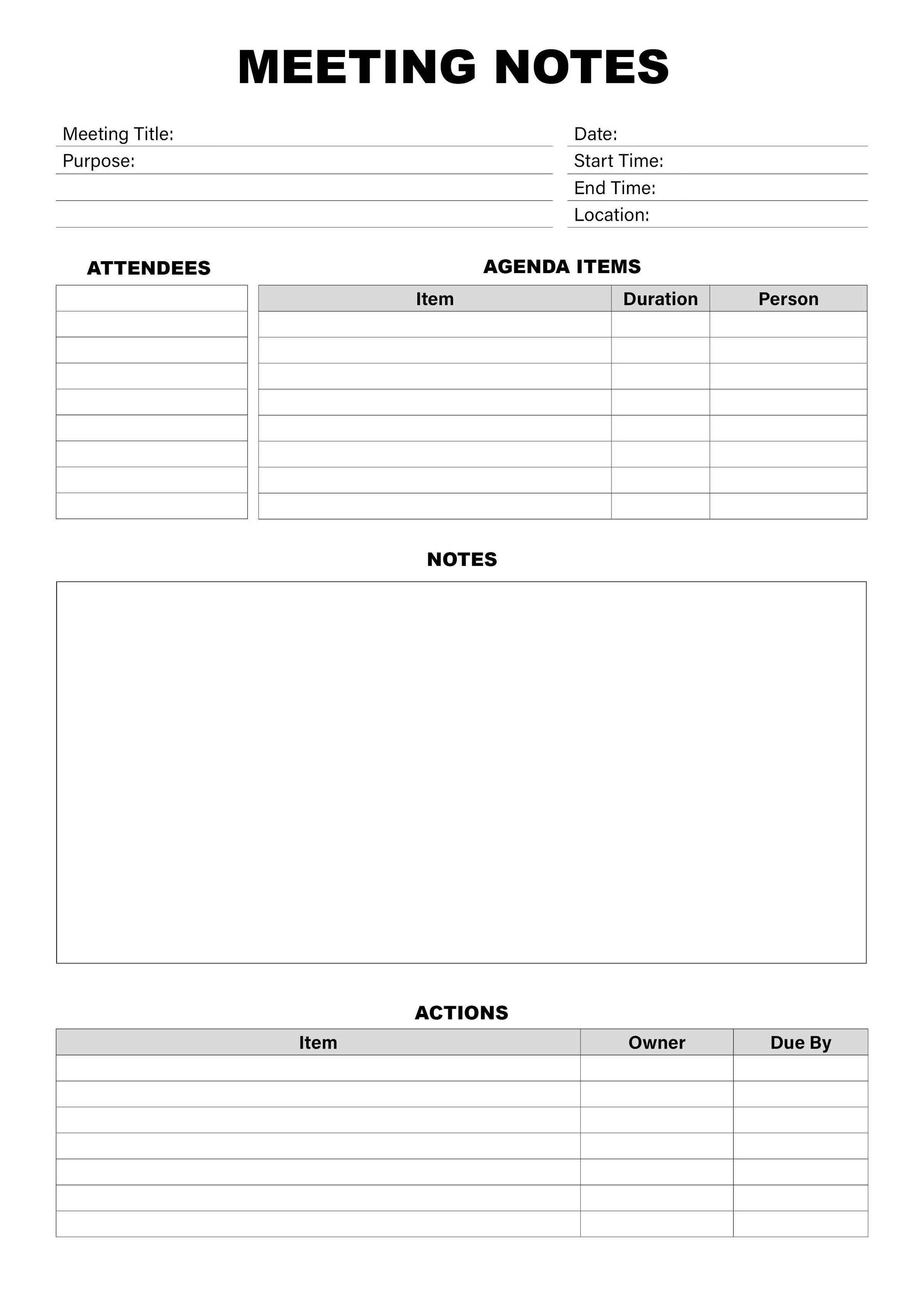 Meeting Notes Template – Editable Agenda Planner (Word) A4/Letter