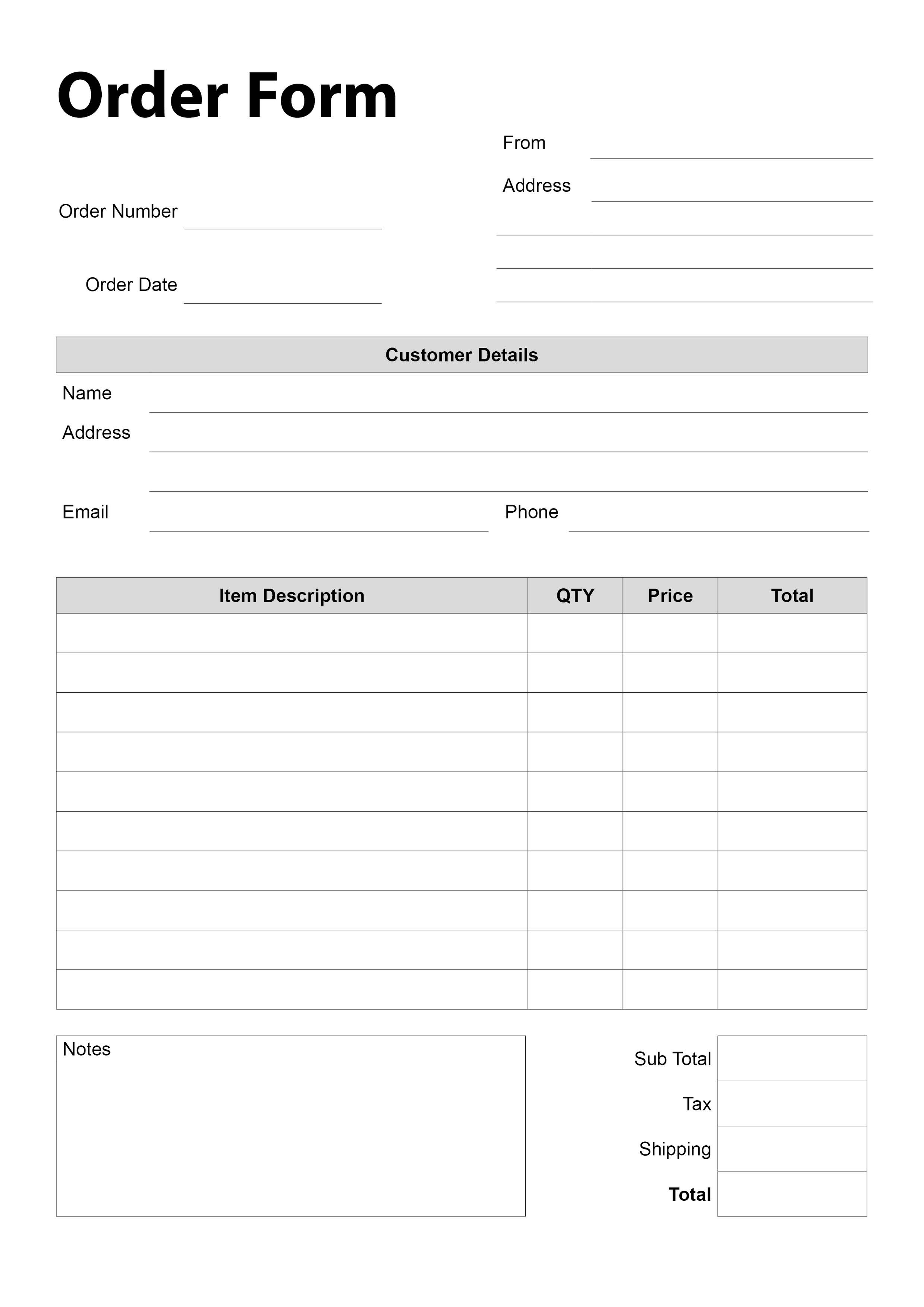 Printable Order Form Template – Purchase Order + GoodNotes