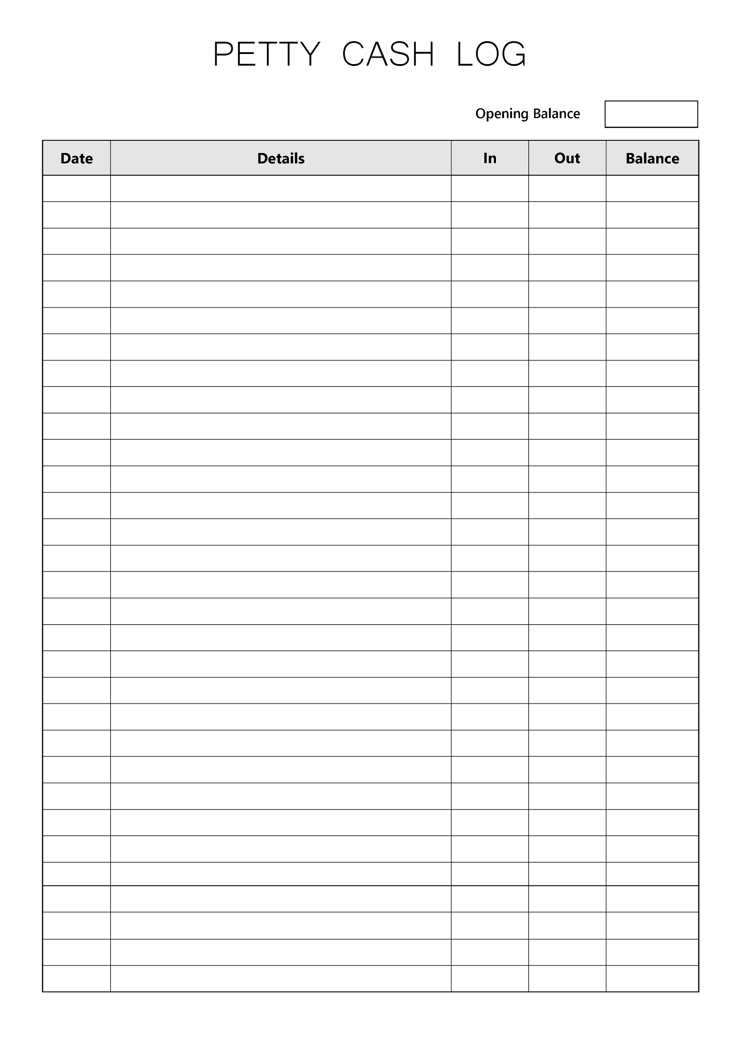 Fillable Petty Cash Log – Auto Calculating Balance PDF