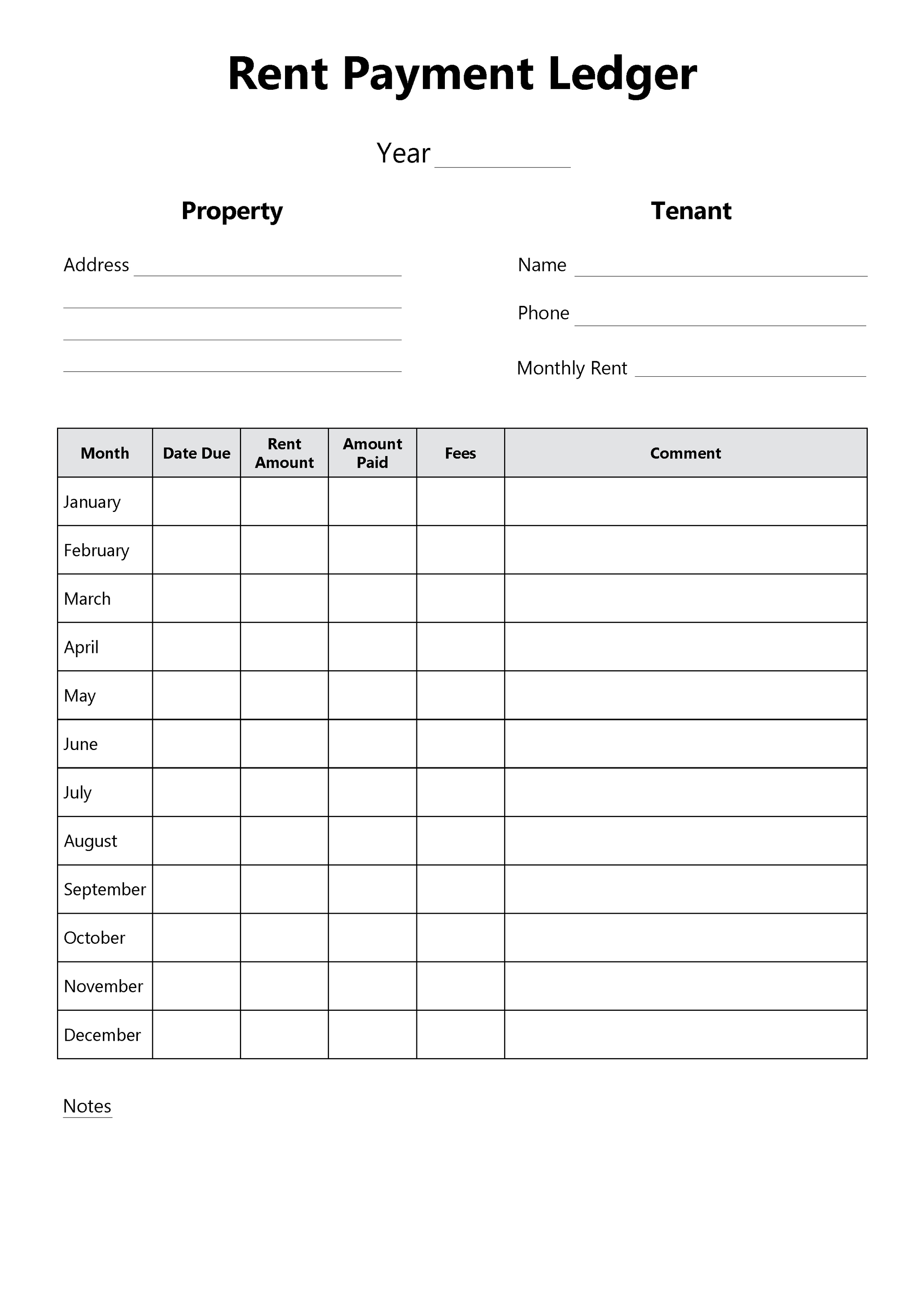 Printable Rent Payment Ledger – Monthly Tenant Payment Log