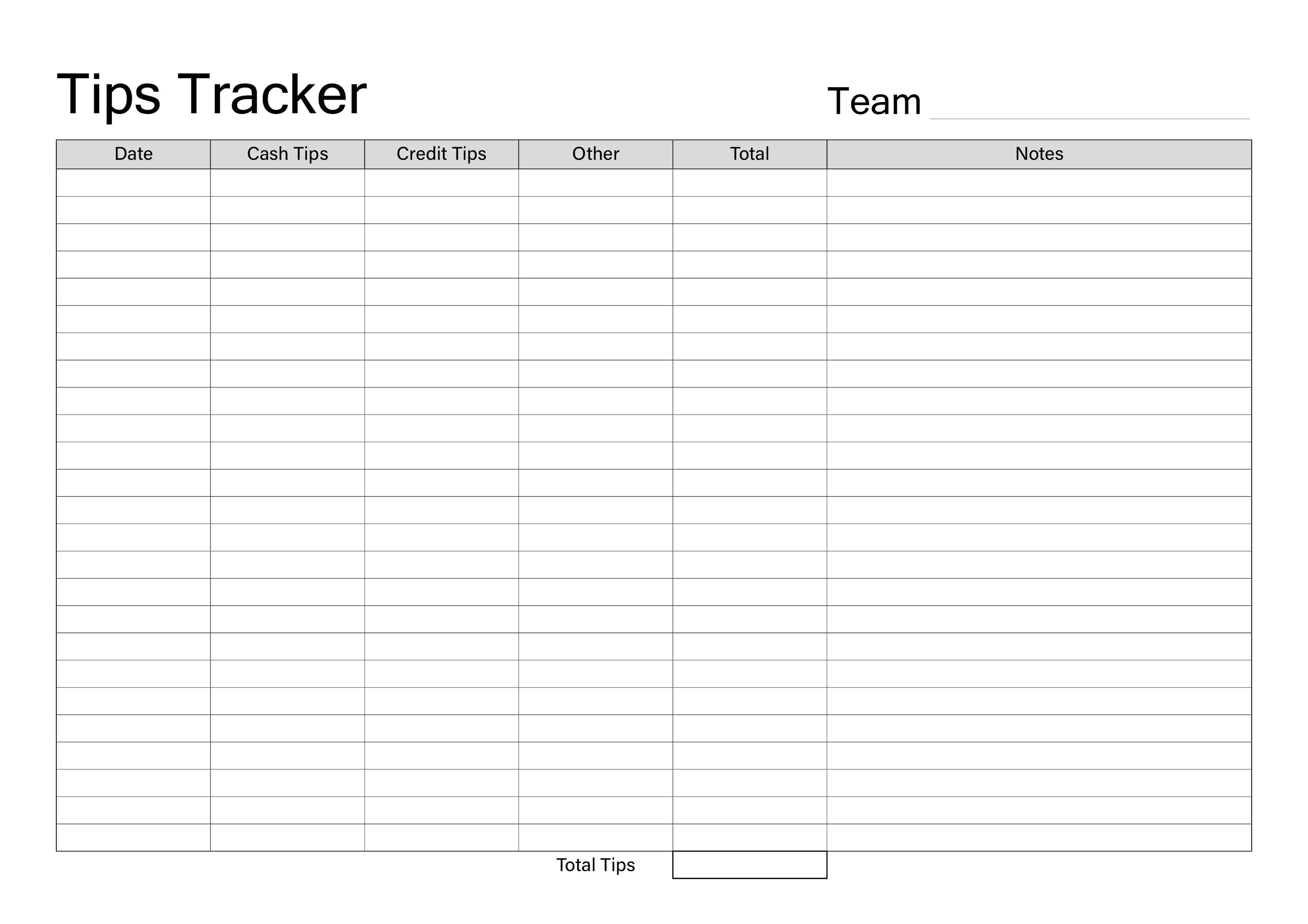 Printable Server Tips Tracker – Simple Daily Tips Record PDF