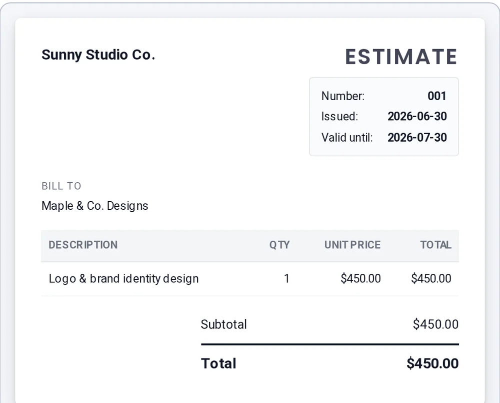 Estimate & Quote PDF Generator preview